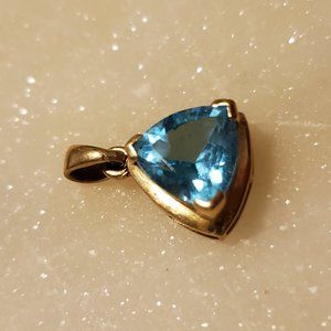 10K Yellow Gold Blue Topaz Triangle Cut Pendant